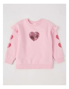 Essentials Crew Sweat in Metallic Heart in Pink