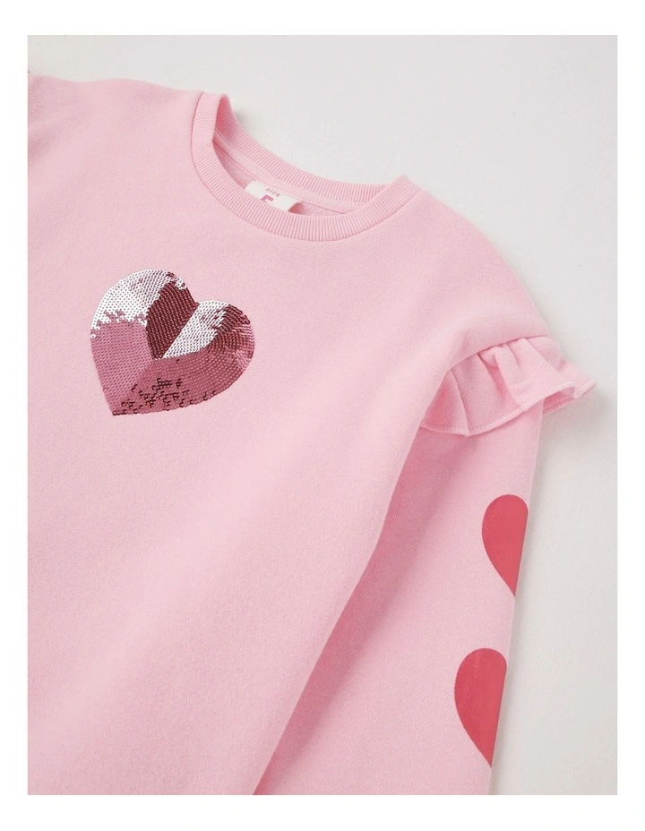 Essentials Crew Sweat in Metallic Heart in Pink image 2