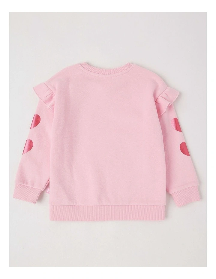 Essentials Crew Sweat in Metallic Heart in Pink image 3