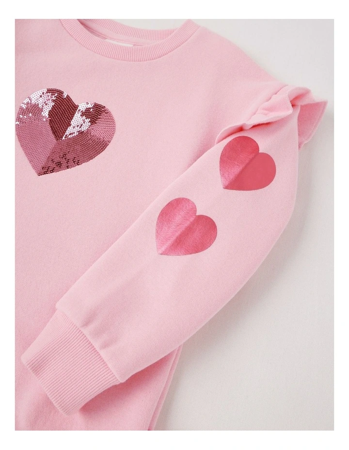 Essentials Crew Sweat in Metallic Heart in Pink image 4