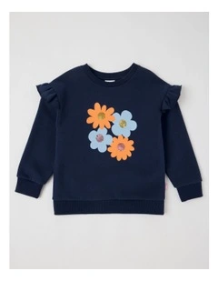 Essentials Crew Sweat in Flowers Navy
