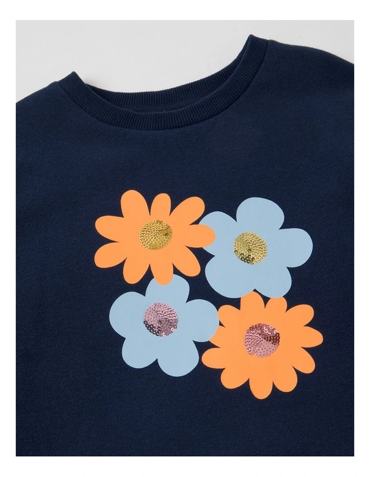Essentials Crew Sweat in Flowers Navy image 2