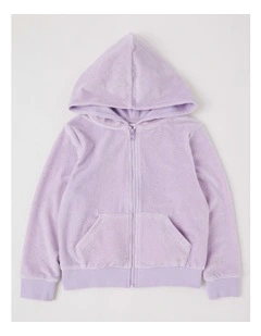 Velour Zip Thru Hoodie in Purple Glitter