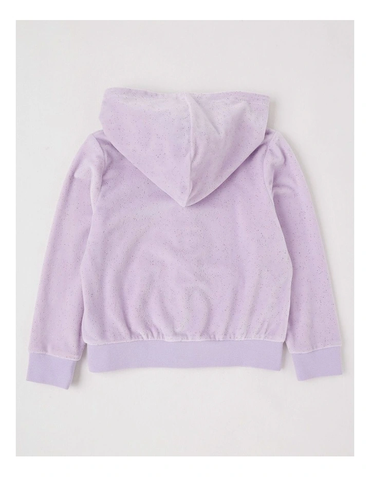 Velour Zip Thru Hoodie in Purple Glitter image 3