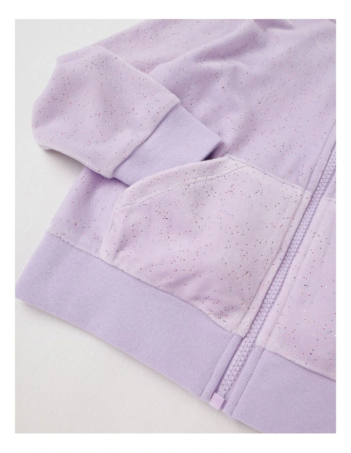Velour Zip Thru Hoodie in Purple Glitter image 4