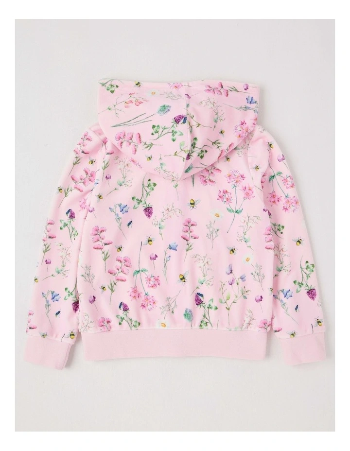 Velour Zip Thru Hoodie in Pink Floral image 3