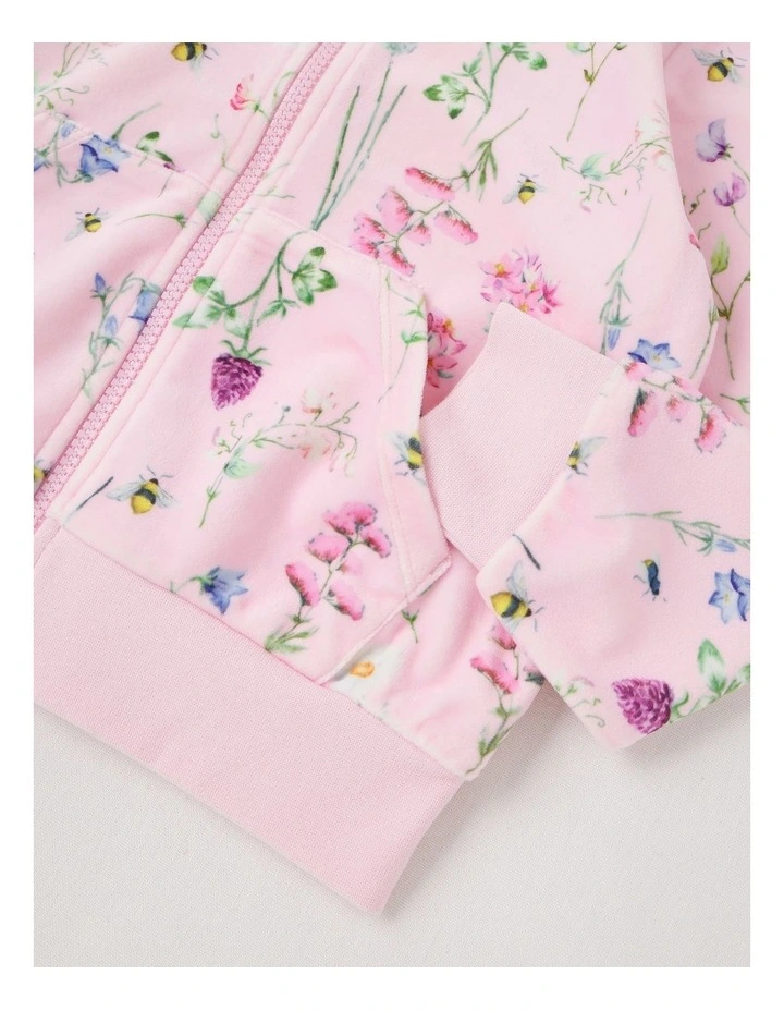 Velour Zip Thru Hoodie in Pink Floral image 4