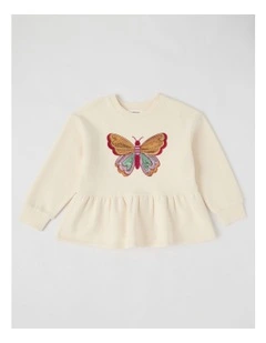 Zip Thru Hood with Ruffle and Sequin in Beige