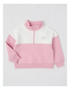 Long Sleeve 1/4 Zip Sweat in Pink
