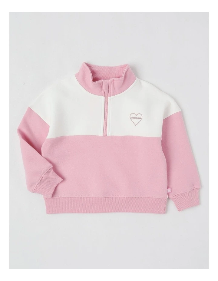 Long Sleeve 1/4 Zip Sweat in Pink image 1