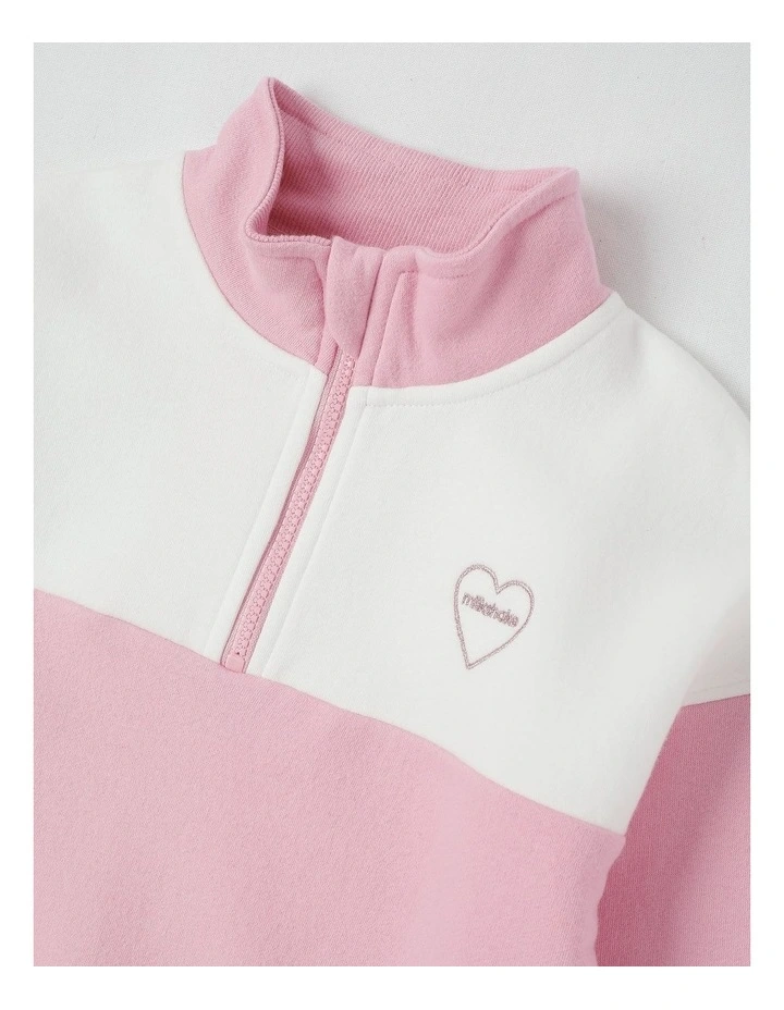 Long Sleeve 1/4 Zip Sweat in Pink image 2