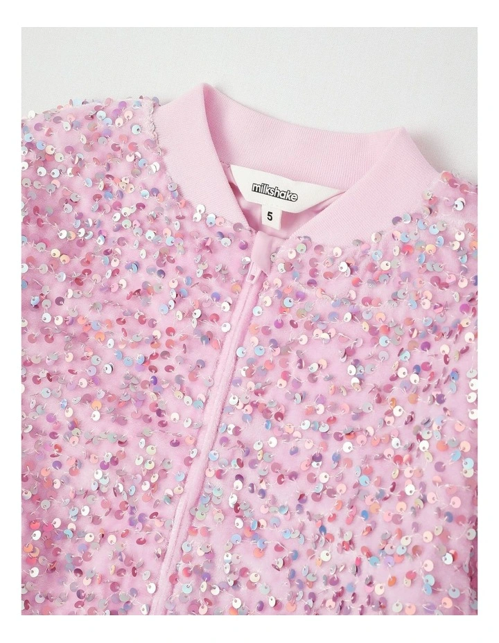 Sequin Bomber in Pink image 2