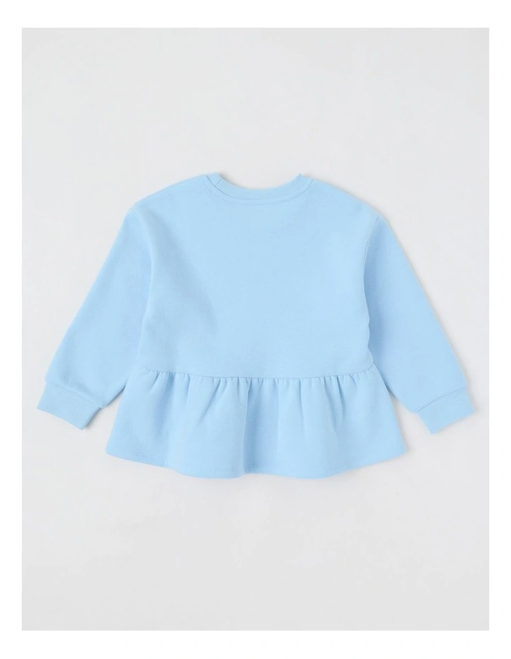 Peplum Hem Sweat Top with Applique in Floral Light Blue image 3