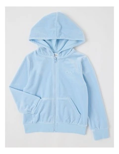 Velour Zip Thru Hoodie in Light Blue