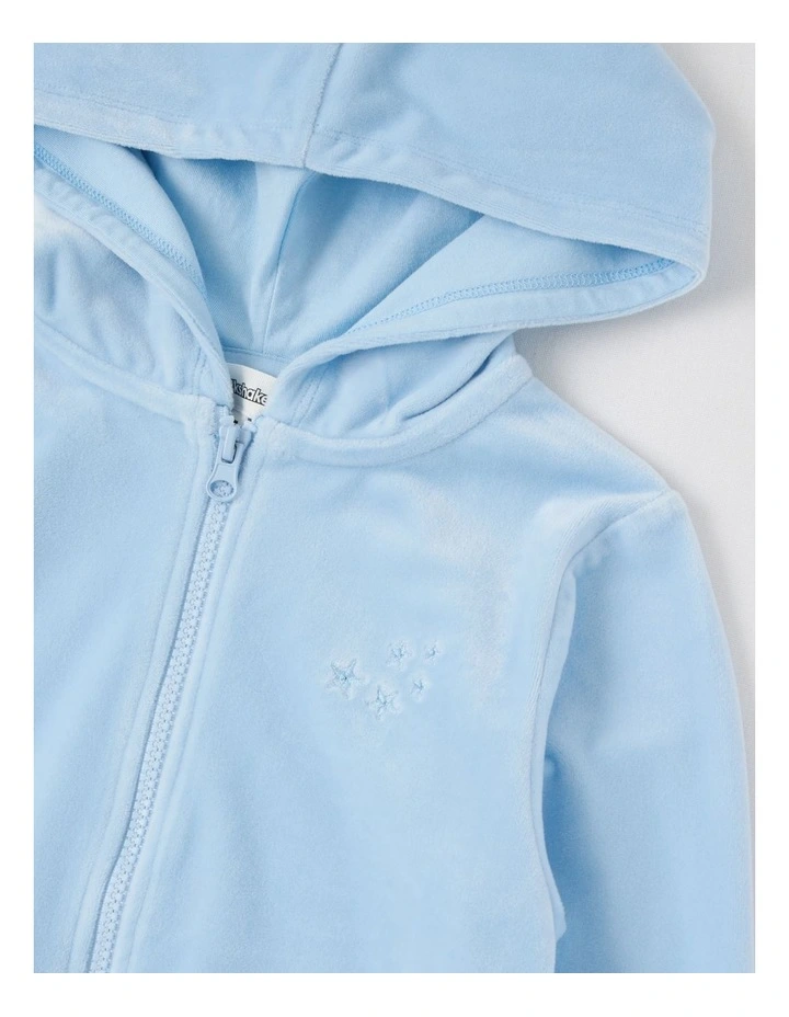 Velour Zip Thru Hoodie in Light Blue image 2