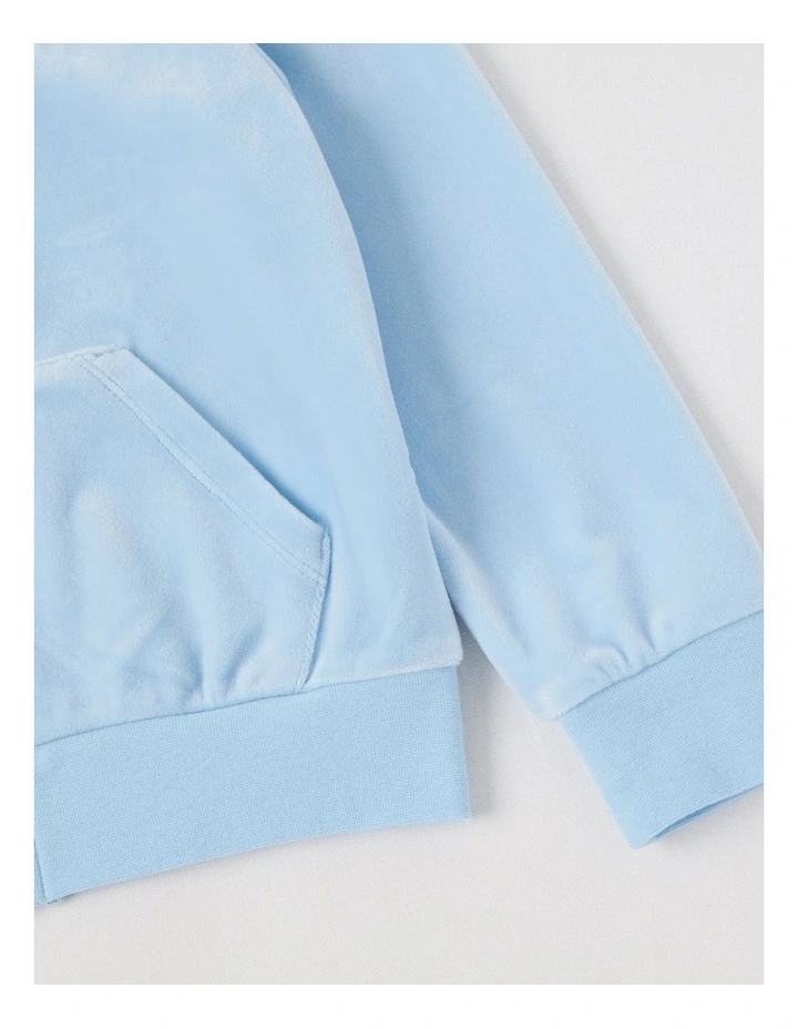 Velour Zip Thru Hoodie in Light Blue image 3