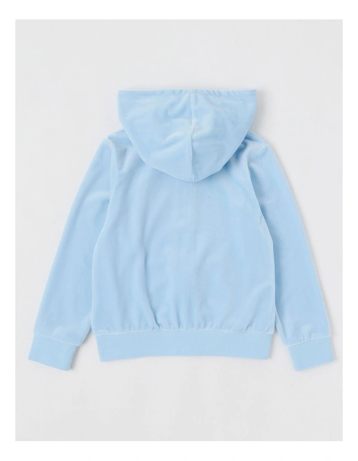 Velour Zip Thru Hoodie in Light Blue image 4
