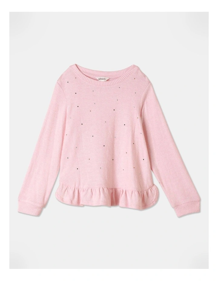 Diamontes Peplum Knit Top in Light Pink image 1