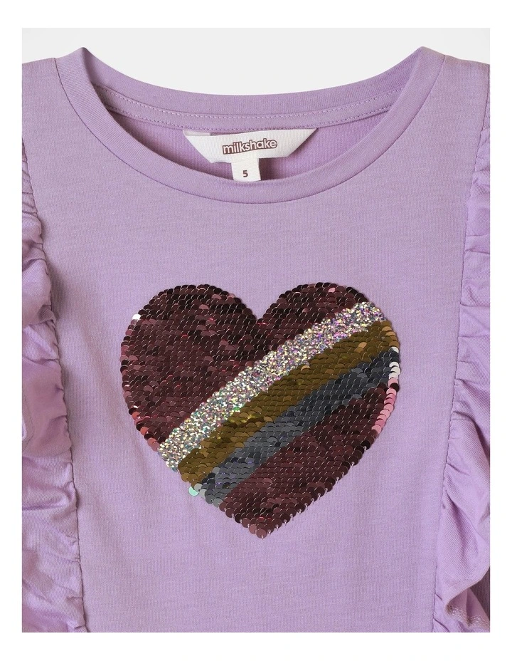 Heart Flip Sequin And Frill Shoulder Top in Lavender image 2