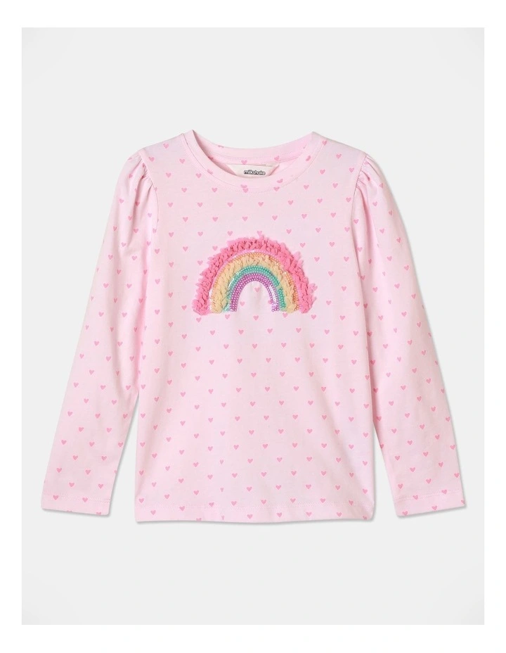 Rainbow Long Sleeve Top in Pink image 1