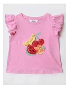 Scallop Sleeve Graphic Top in Pink