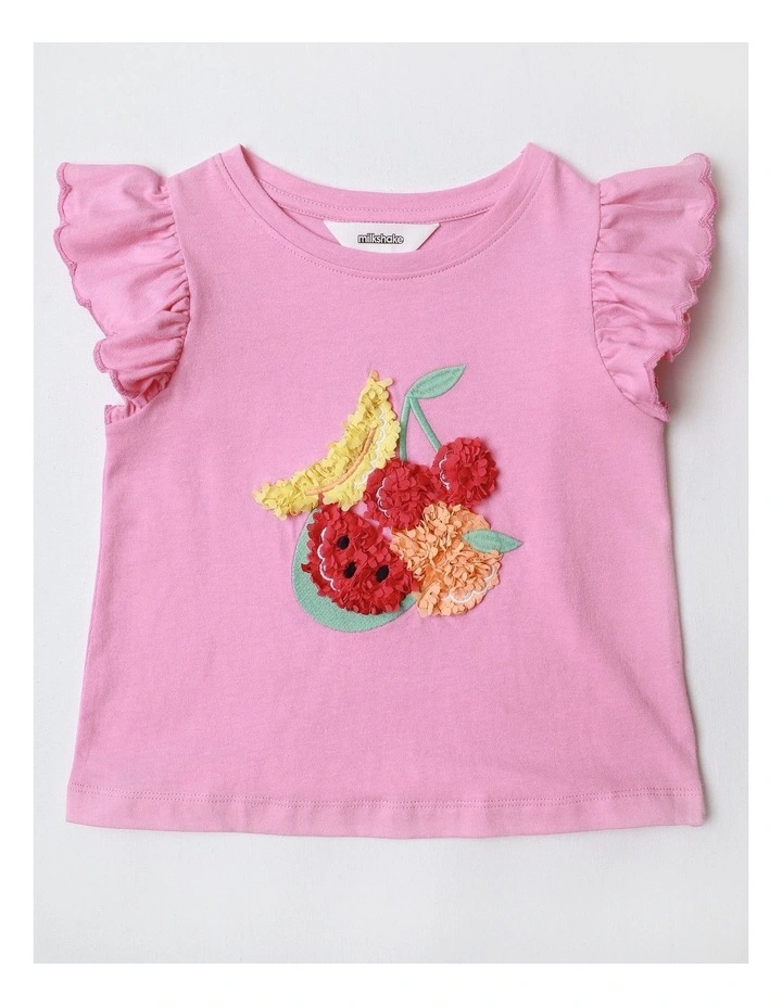 Scallop Sleeve Graphic Top in Pink image 1