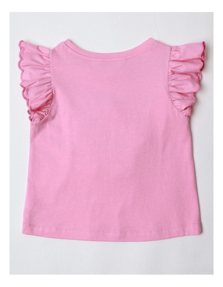 Scallop Sleeve Graphic Top in Pink image 3