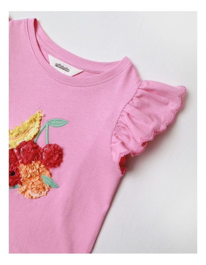Scallop Sleeve Graphic Top in Pink image 4