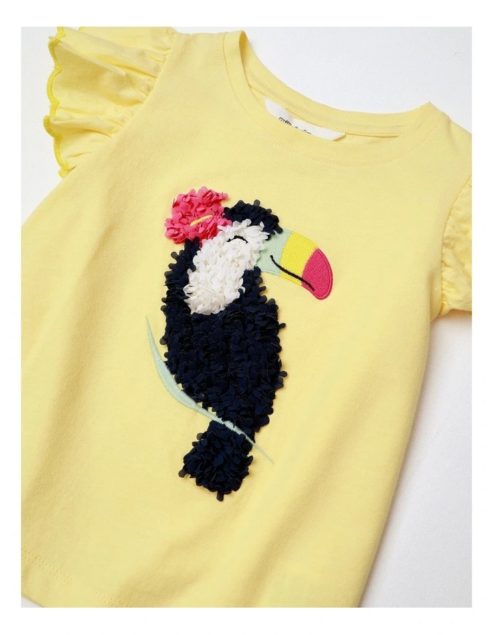 Scallop Sleeve Graphic Top in Yellow image 2