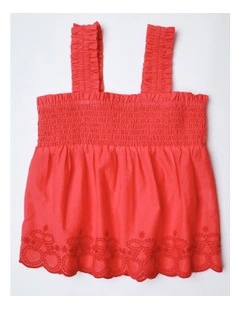 Shirred Peplum Cherry Top in Red