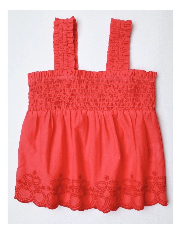 Shirred Peplum Cherry Top in Red image 1
