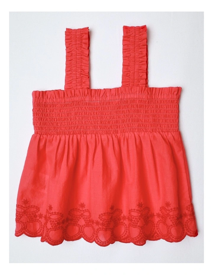 Shirred Peplum Cherry Top in Red image 3