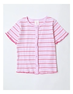Stripe T-Shirt with Placket in Pink