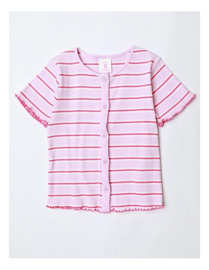 Stripe T-Shirt with Placket in Pink image 1