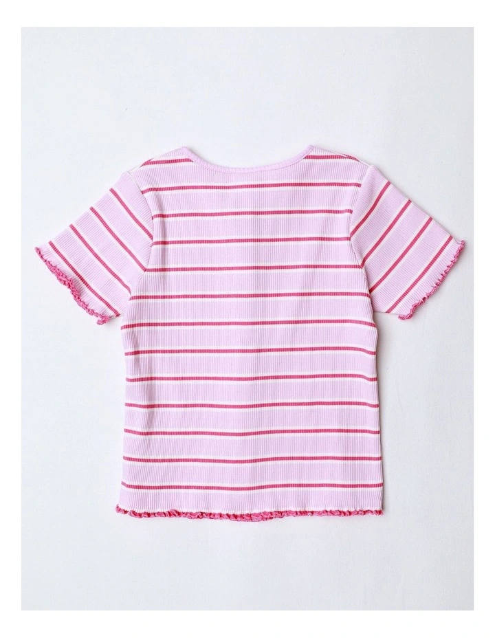Stripe T-Shirt with Placket in Pink image 3