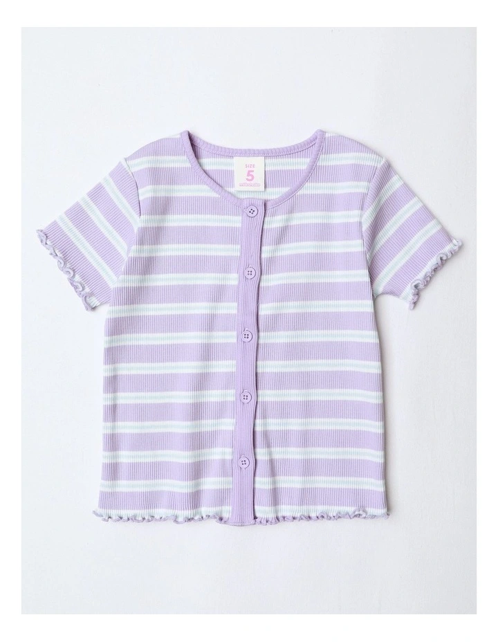 Stripe T-Shirt with Placket in Lilac image 1