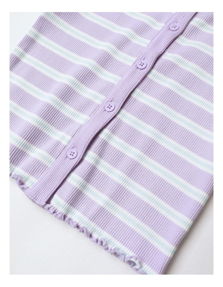 Stripe T-Shirt with Placket in Lilac image 2