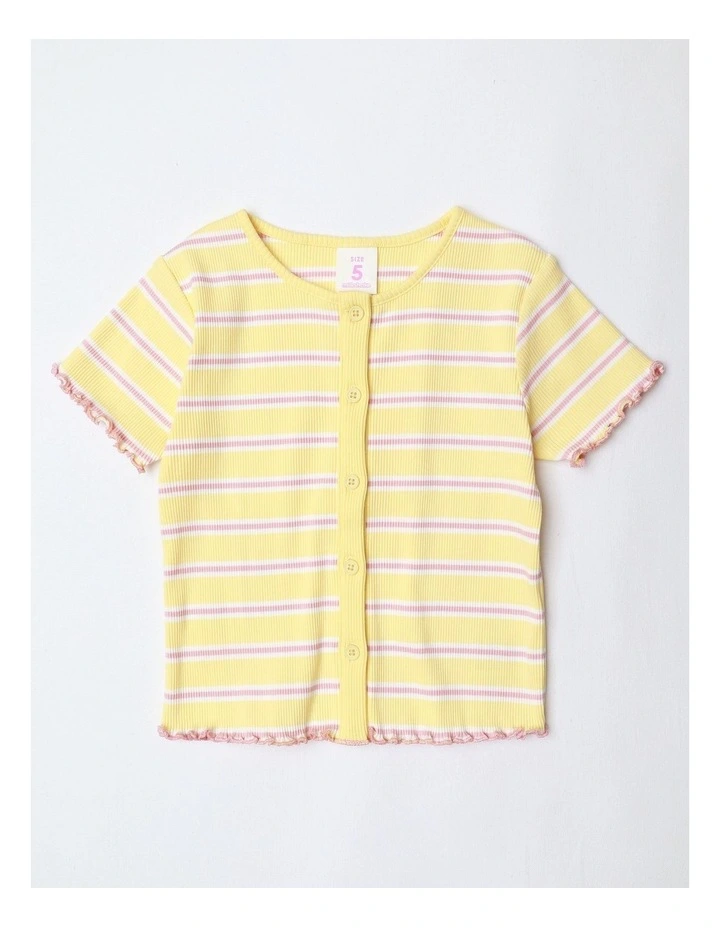 Stripe T-Shirt with Placket in Yellow image 1