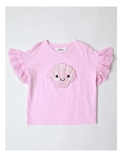 Frill Sleeve Tank with Applique in Light Pink