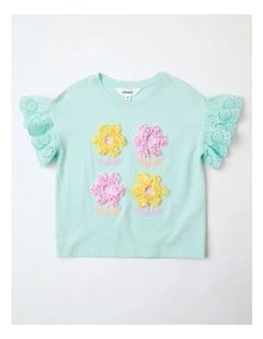 Frill Sleeve Tank with Applique in Mint