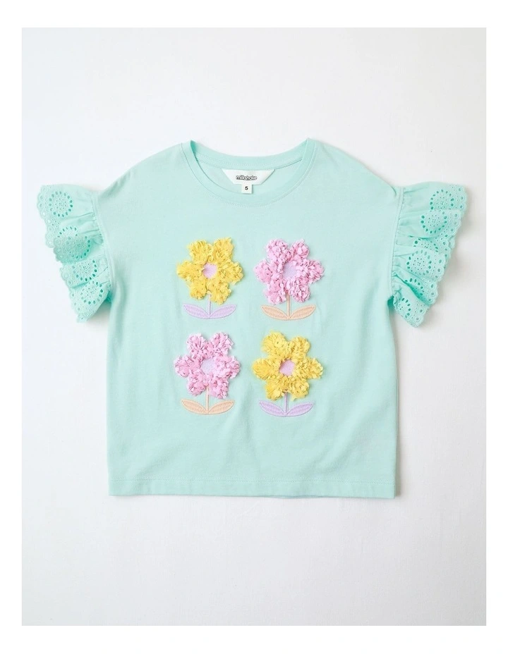 Frill Sleeve Tank with Applique in Mint image 1