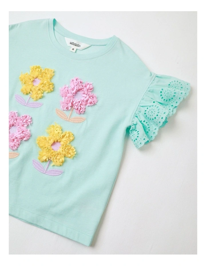 Frill Sleeve Tank with Applique in Mint image 2