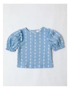 Puff Sleeve Floral Top in Blue