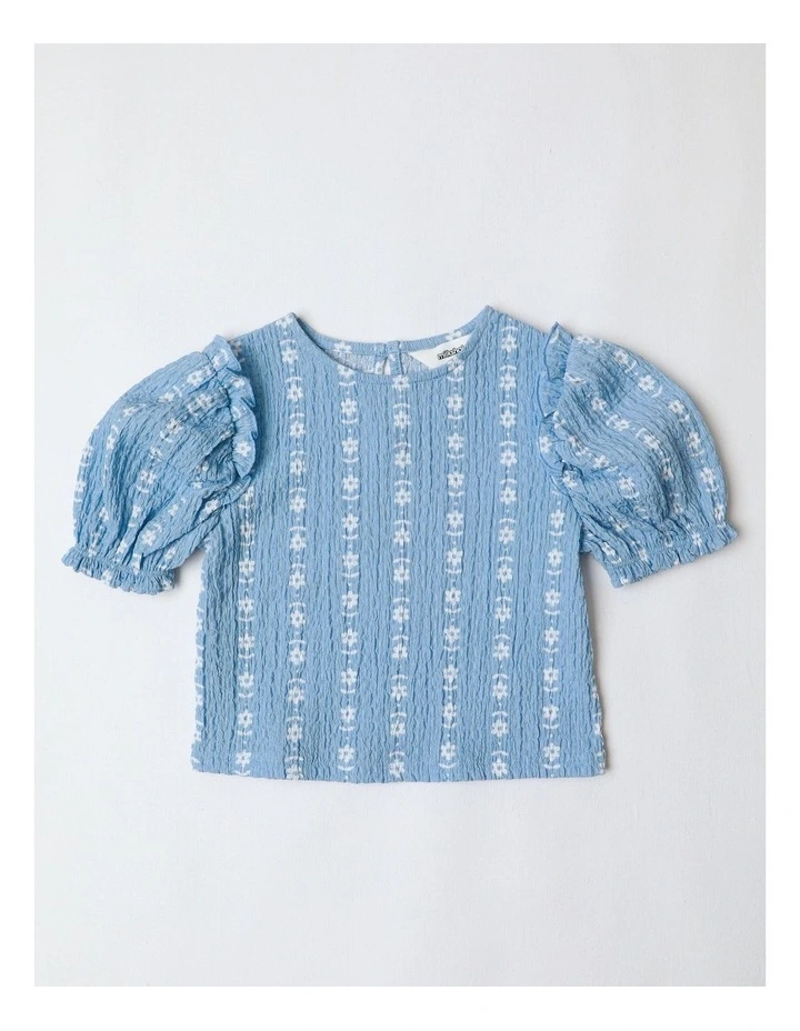 Puff Sleeve Floral Top in Blue image 1