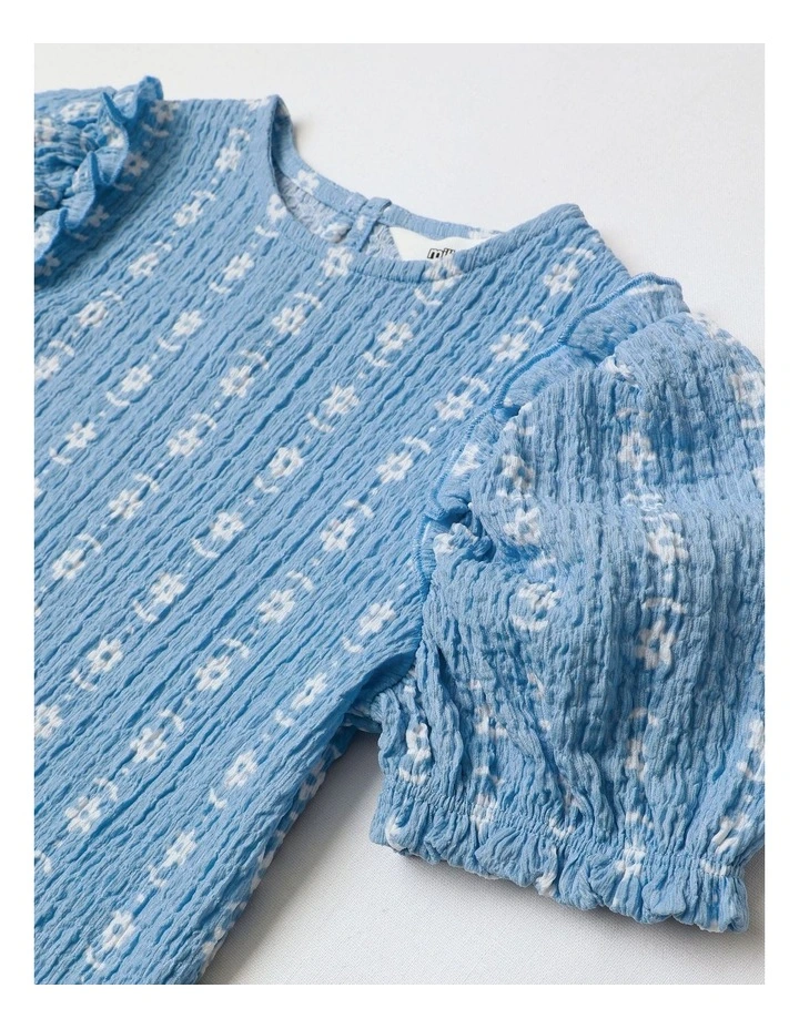 Puff Sleeve Floral Top in Blue image 2