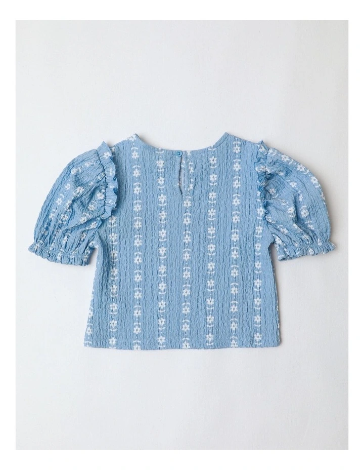 Puff Sleeve Floral Top in Blue image 3