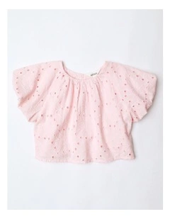 Puff Sleeve Broiderie Top in Pink