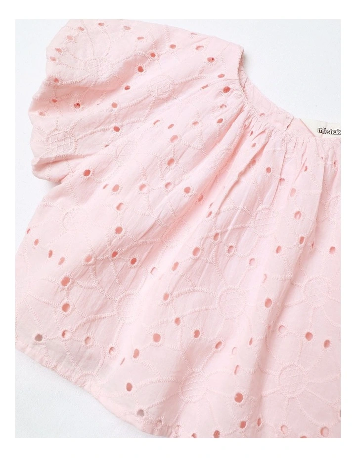 Puff Sleeve Broiderie Top in Pink image 2