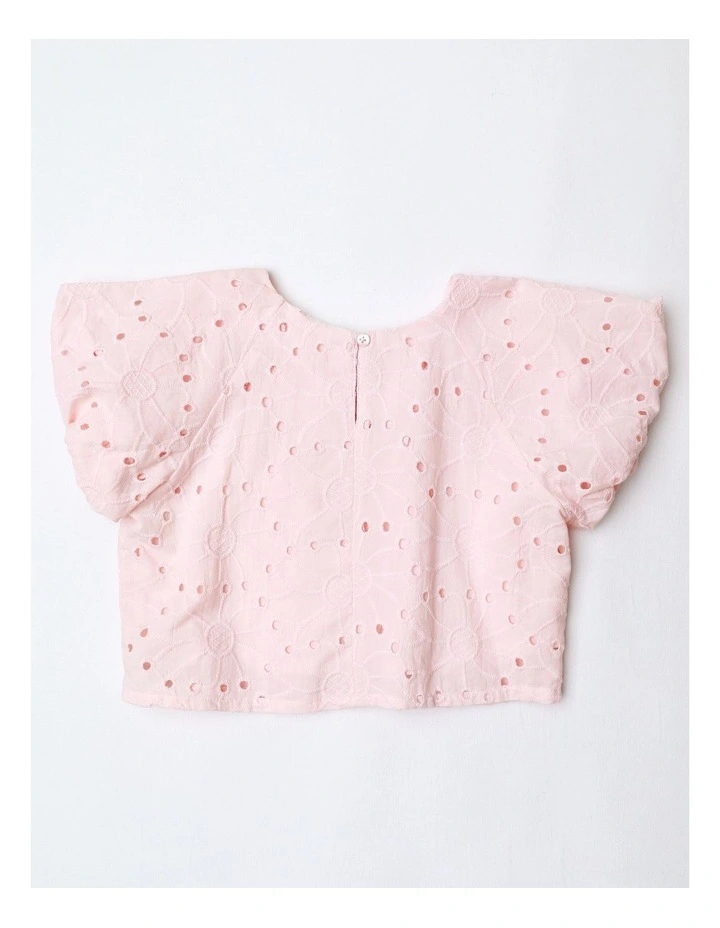 Puff Sleeve Broiderie Top in Pink image 3