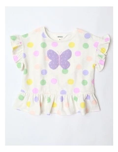 Boucle Graphic Peplum Top in White